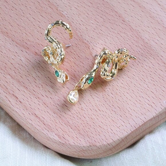 NEW Alexis Bittar Serpent Earrings Gold Crystal - Picture 1 of 2
